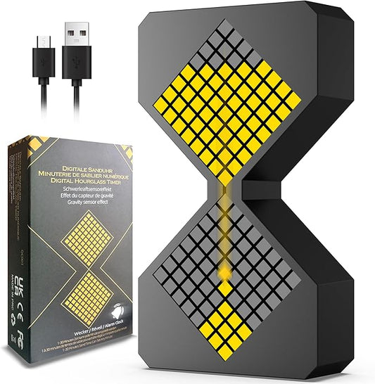 LED Digital Hourglass Timer, FJHEPERPOO 1-30 Minutes Sand Time Can Set Any Minute, A Sensory Toy for Relaxation, DIY Electronic Timer for Kitchen, Room Home Decor (Black)