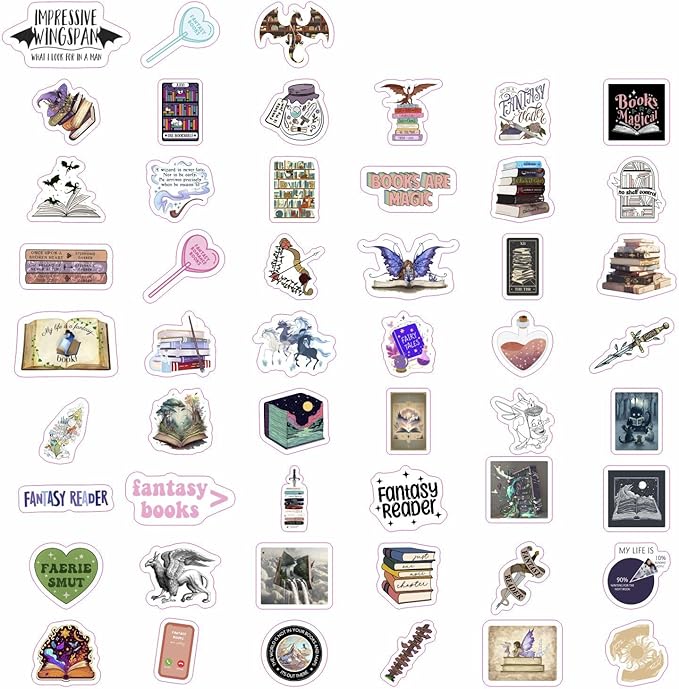 BulbaCraft 100Pcs Fantasy Book Stickers for Water Bottle and Laptop - Fantasy Book Party Favors & Decorations, Waterproof Vinyl Decals, Gifts for Women & Men
