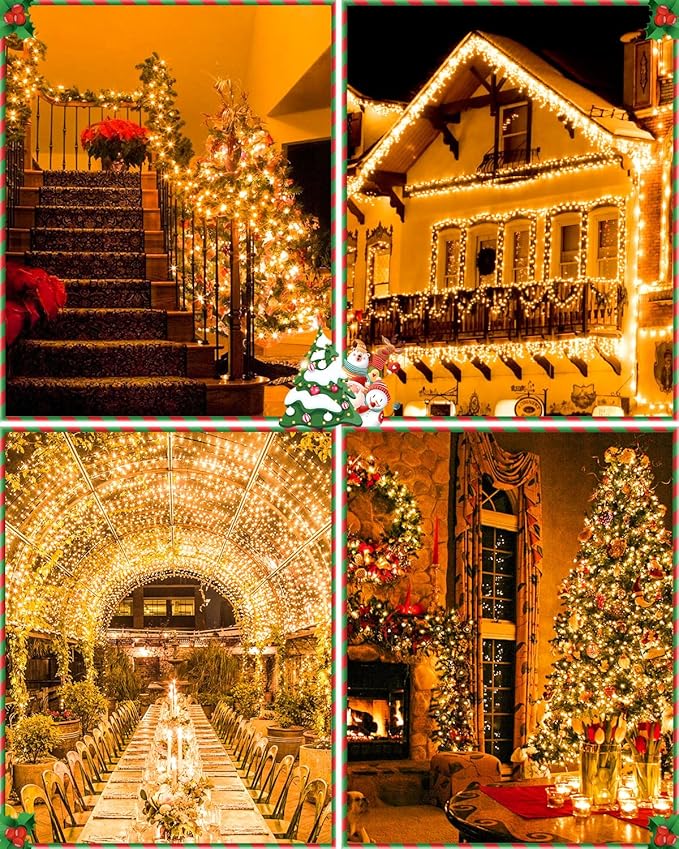 552FT 1400LED Warm White Christmas Lights Outdoor, Extra Long Outdoor String Lights Waterproof, Timer & Memory, 8 Modes Dimmable Plug in Fairy for Outside Tree Wedding Patry