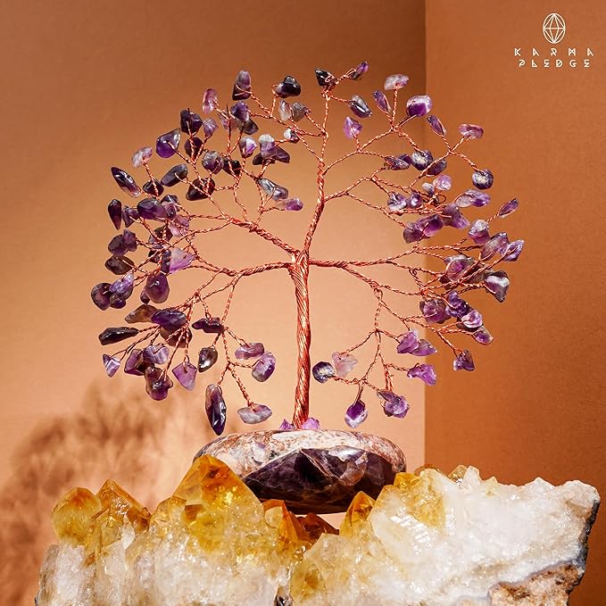 Amethyst Crystal Tree of Life Birthday Gift for Women, Mom, Handmade Healing Crystal Trees for 7 Chakra Balance, Positive Energy, Good Luck, Money, Reiki Healing, Home and Office Desk Decor