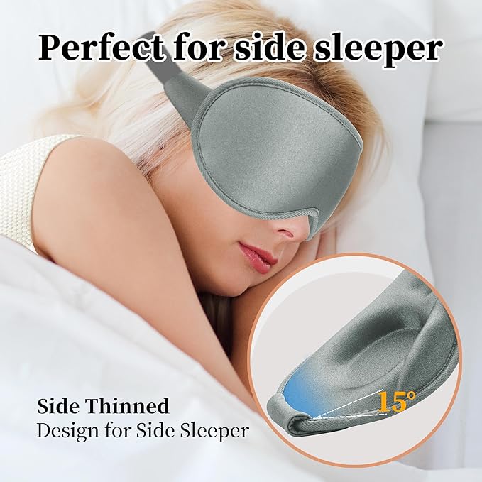3D Sleep Mask for Men&Women, 2 Pack Contour Eye Masks for Sleep, Side Sleeping Mask for Men&Women, Blackout Eye Mask for Sleeping Eye Mask, Airplane Travel Essentials, Meditation Black & Silver-Gray