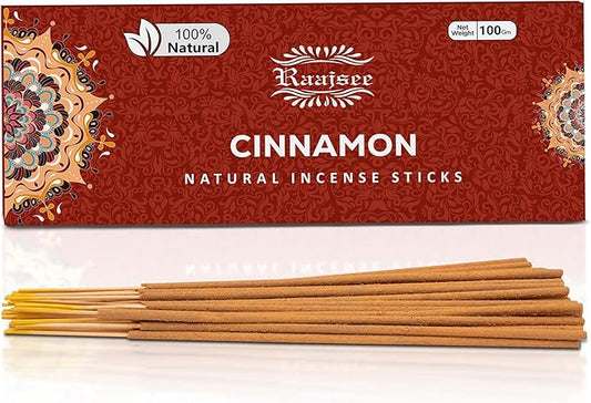 Raajsee Cinnamon Incense Sticks 100gm, Charcoal Free - !00% Natural - Organic Non-Toxic Insence Sticks, Inscents Made with Upcycled Flowers, Meditation Gifts – Spiritual Cleansing