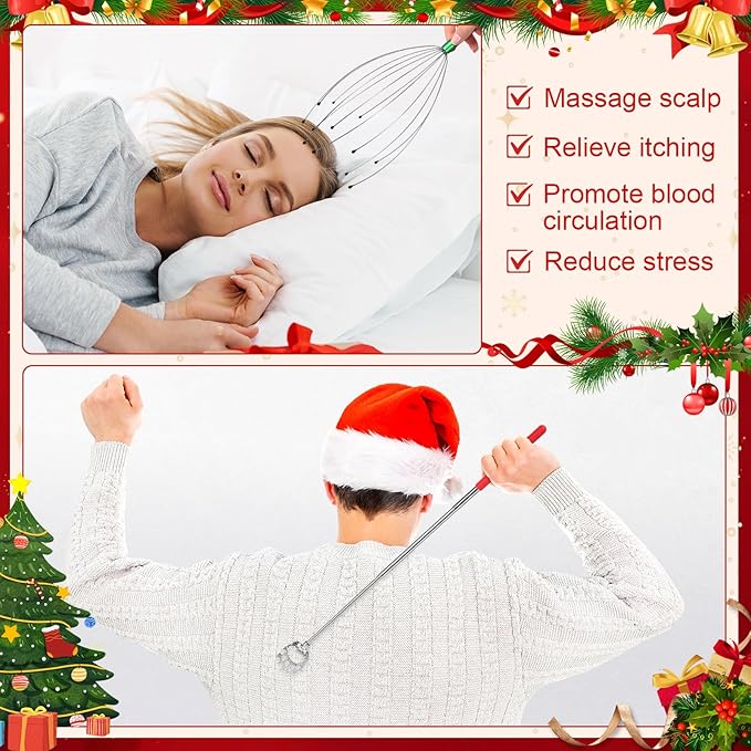 16 Pcs Head Massager and Back Scratcher with Christmas Gift Box, Scalp Massager Extendable Back Scratcher Tool for Body Relax Stress Relief Stocking Stuffers for Men Women(Bear Claw)