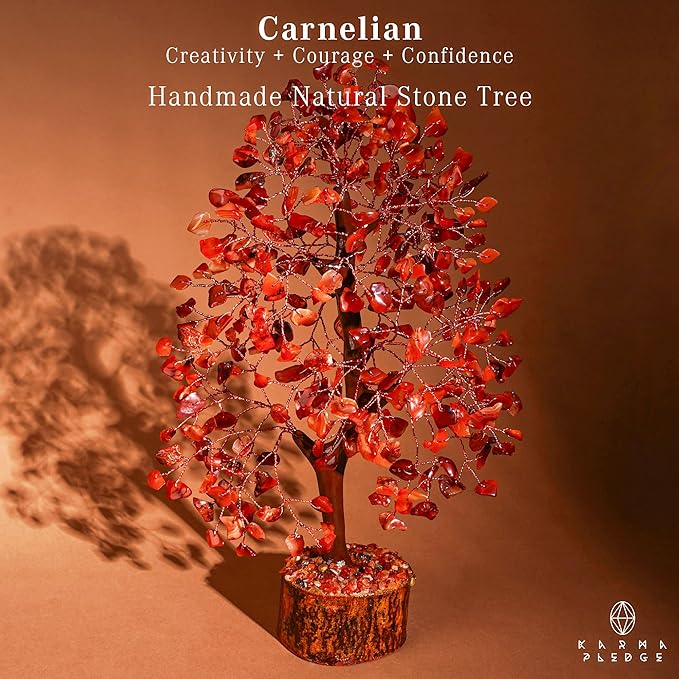 Crystal Tree of Life Carnelian Healing Crystal Trees for Home & Office Decoration, Handmade Crystal Money Bonsai Trees for Positive Energy, Good Luck, Christmas Decor, Birthday Gifts for Women, Mom