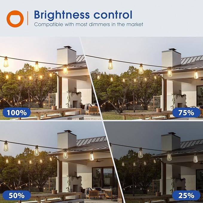 addlon 200FT(50FT*4) LED Outdoor Lights Waterproof Patio Lights with 64 Shatterproof ST38 Replaceable Bulbs(4 Spare), Dimmable Outside Hanging Light Connectable for Porch, Backyard