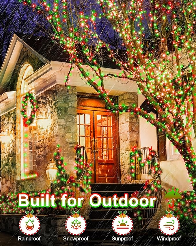 552FT 1400LED Red and Green Christmas Lights Outdoor, Extra Long Outdoor String Lights Waterproof, Timer & Memory, 8 Modes Dimmable Plug in Fairy for Outside Tree Wedding Patry