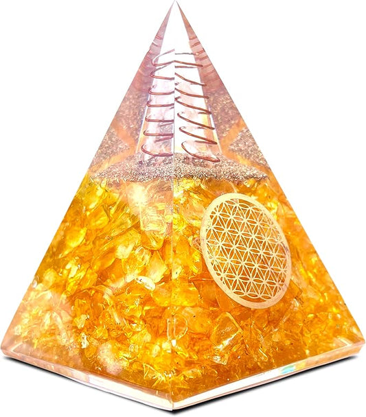 Orgone Citrine Pyramid for Success Handcrafted Orgonite Crystal Pyramid for Energy Balance, Meditation, Home Decor & Chakra Support