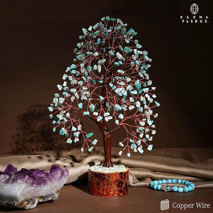 Crystal Tree of Life Amazonite Healing Crystal Trees for Home & Office Decoration, Handmade Crystal Money Bonsai Trees for Positive Energy, Good Luck, Christmas Decor, Birthday Gifts for Women, Mom
