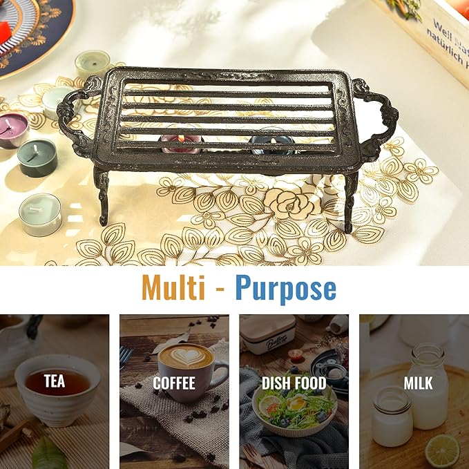 Sungmor Heavy Duty Cast Iron Teapot Dish Warmer Stable Holder for Tealight Stand | Tealight Warmer Decorative Stove for Villa Yard Balcony-Rectangle