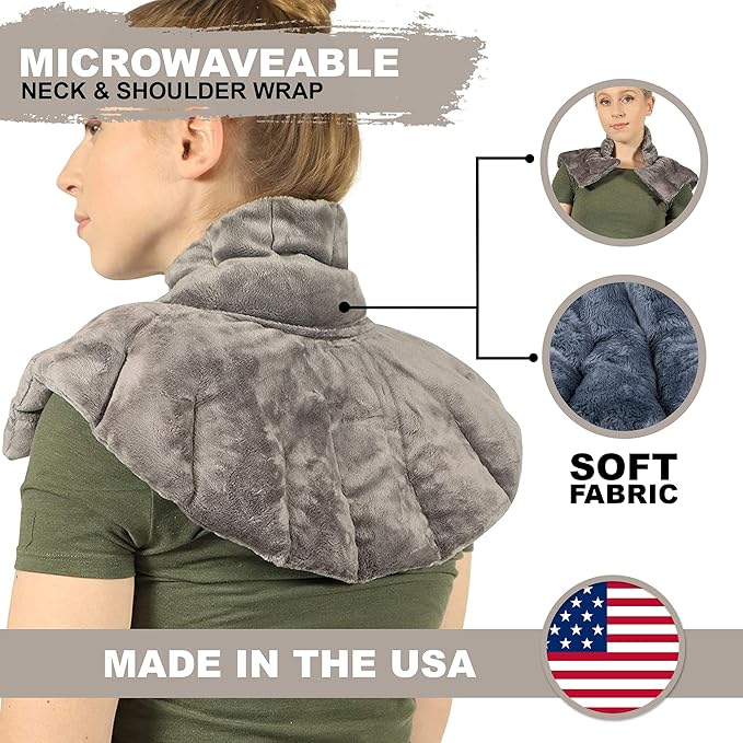 Mars Wellness Heated Microwaveable Neck and Shoulder Wrap - Herbal Hot/Cold Deep Penetrating Weighted Herbal Aromatherapy Shoulder and Neck Therapy Wrap - Made in The USA (Charcoal)