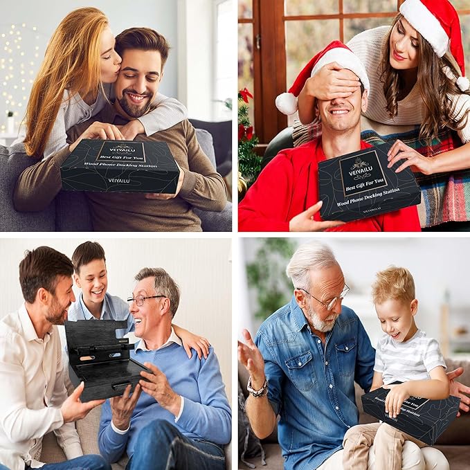 Gifts for Him Husband Boyfriend Son Men Nightstand Organizer Wood Phone Docking Station Birthday Gifts (Black)