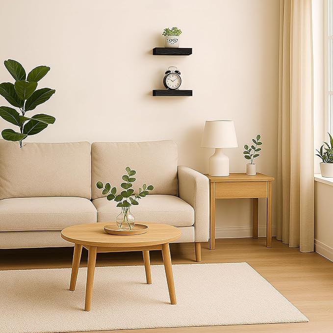 BGMG Small Wood Floating Shelves for Wall 8 inch Set of 2,Black Floating Shelves,Solid Wood Wall Shelves for Bathroom Living Room Bedroom Kitchen Farmhouse-8x 6.7 x1.25 inch