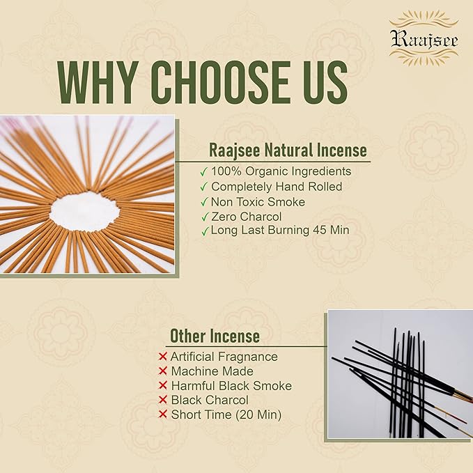 Raajsee Jasmine Flower Natural Incense Sticks 100 Gm Pack-100% Pure Organic Natural Hand Rolled Free from Chemicals-Perfect for Church,Aroma Therapy,Relaxation,Meditation,Positivity,Healing 100gm Pack