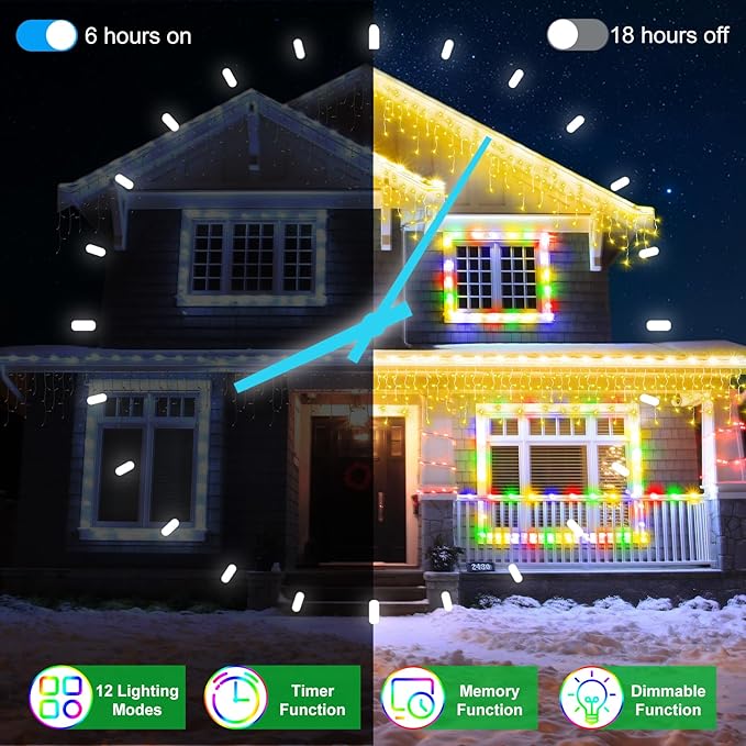 50FT 504 LED Outdoor Christmas Lights - 112 Ice Drops, 12 Pro Modes with Timer Memory & Brightness, Waterproof Hanging Ice String Light for Holiday Wedding Garden Fence House Decor (Warm White)