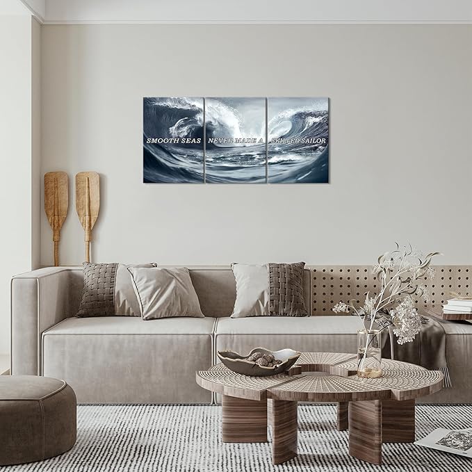 KAWAHONE Inspirational Canvas Wall Art -Smooth Seas Never Made a Skilled Sailor- Motivational Posters Entrepreneur Quote Picture for Living Room Bedroom, Office, Home