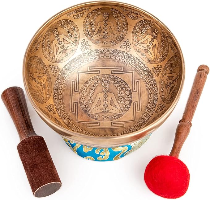 Large Tibetan Singing Bowl Set - 9" Master Healing Grade For Sound Bath Chakra 7 Metal Meditation Yoga By Himalayan Bazaar