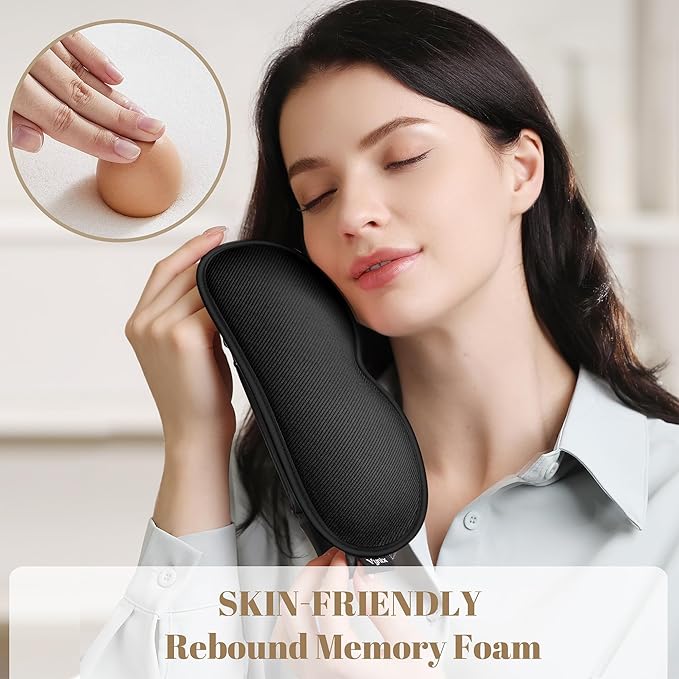 Sleep Mask for Men Women - 100% Blackout Eye Masks for Sleep, Zero Pressure 3D Sleeping Mask, Adjustable Light Blocking Eye Cover Blindfold for Travel, Nap, Night Work, Office - Black