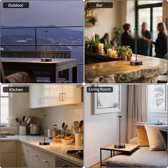 YHT Cordless LED Table Lamp Set of 2, Outdoor Portable LED Table Lamp, Dimming 6000mAh Battery Waterproof Table Light for Restaurant, Patio, Dinner, Bedroom (2Pack Black)