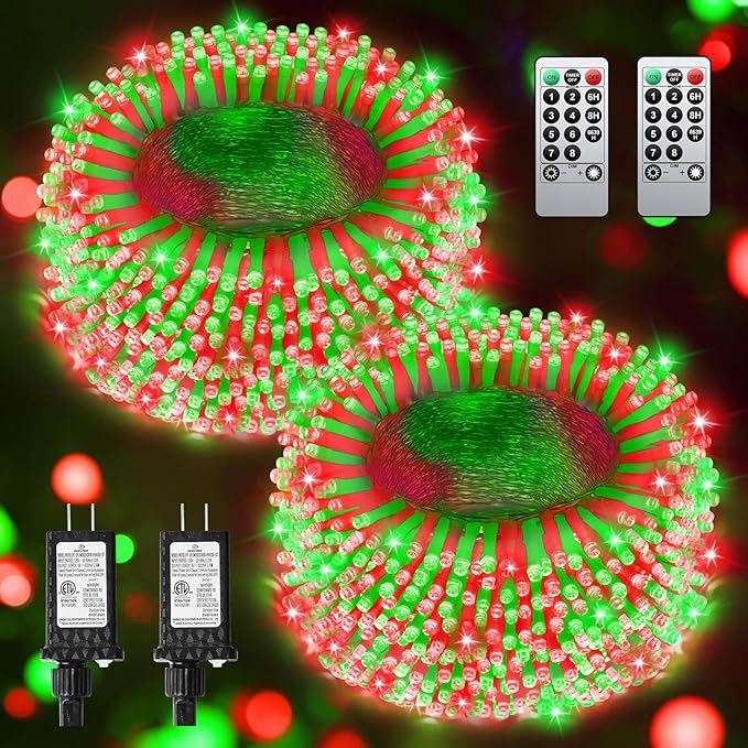 Red Green Christmas Lights Outdoor Total 710FT 1800 LED,Extra Long String Waterproof, Timer & Memory, 8 Modes Dimmable Plug in Fairy for Outside Tree Holiday Party Wedding Decor