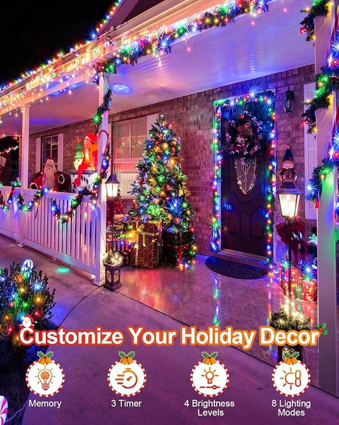Multicolor Christmas Lights 552FT 1400LED, Extra Long Outdoor String Lights Waterproof, Timer & Memory, 8 Modes Dimmable Plug in Fairy for Outside Tree Wedding Patry