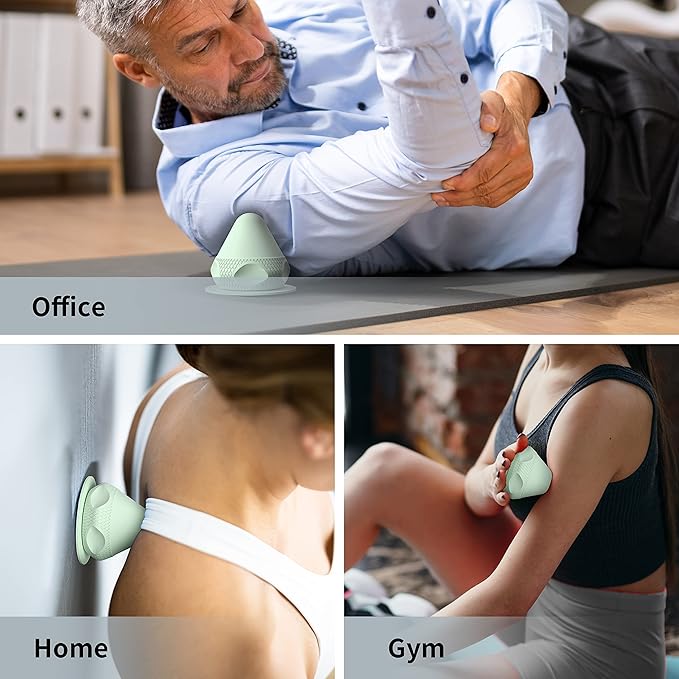 Mountable Self-Massage Ball Handfree with Suction Cup,Deep Tissue Back Sore Muscle Knot Massager,Myofascial Release,Manual Massage Balls, Foot Plantar Fasciitis, Back Stress Relief - Green