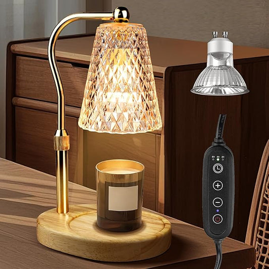 Candle Warmer Lamp with Timer, Adjustable Candle Warmer Lamp with 1 Bulbs,2/4/8-Hour Timing Function,4-Level Dimmable, Adjustable Height