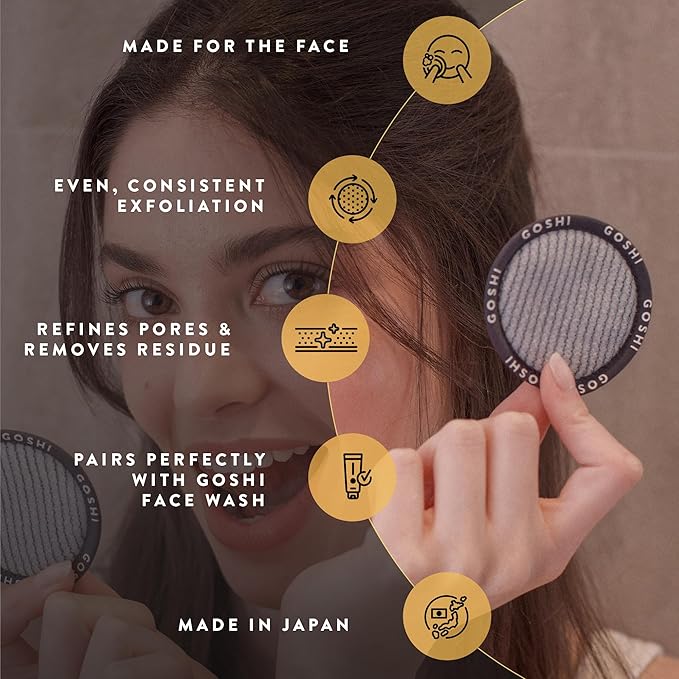 GOSHI Exfoliating Complexion Pads - Reusable, Rapid-Drying, Soft Exfoliating Face Scrubber for All Skin Types - Green - Made in Japan