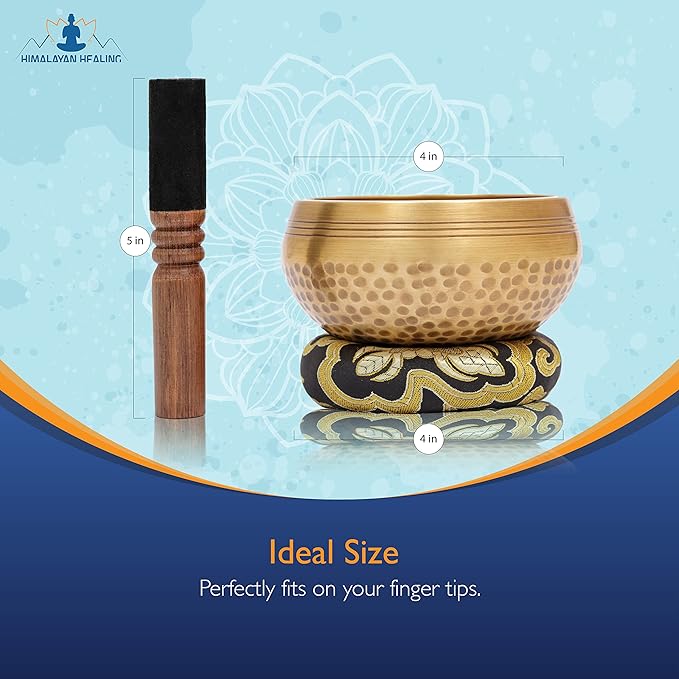 Tibetan Singing Bowls Set~ Meditation Sound Bowl hand Hammered in Nepal For Yoga, Meditation, Mindfulness, Healing & Chakra balancing~ (4 inch (Black Cushion))