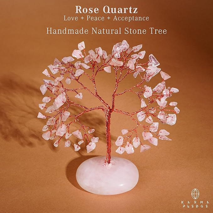 Rose Quartz Crystal Tree of Life Birthday Gifts for Women, Mom, Aesthetic Home Decoration, Office Desk Decor, Bonsai Feng Shui Chakra Tree for Positive Energy, Good Luck, Money, Reiki Healing Stone