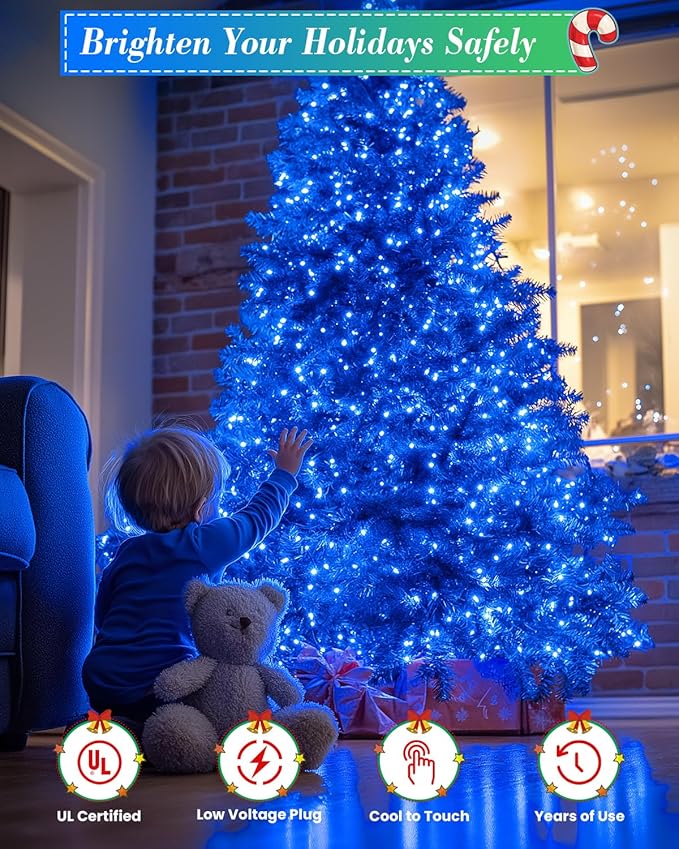 355FT 900 LED Blue Christmas Lights, Extra Long Outdoor String Lights Waterproof, Timer & Memory, 8 Modes Dimmable Plug in Fairy Lights for Outside Tree Wedding Patry Holiday Decorations