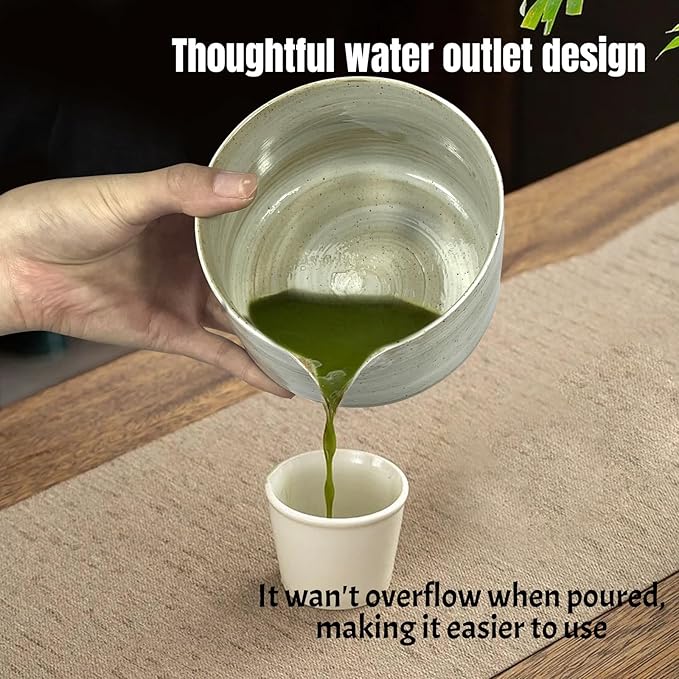 Matcha Whisk Set 6 pc Kit - Traditional Japanese Chasen, Bamboo Whisk Holder, Ceramic Bowl with Spout, Sifter & 2 pc Spoons - matcha kit set, Gift for Matcha Tea Lovers(Gray)