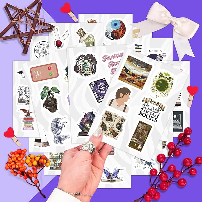 BulbaCraft 100Pcs Fantasy Book Stickers for Water Bottle and Laptop - Fantasy Book Party Favors & Decorations, Waterproof Vinyl Decals, Gifts for Women & Men