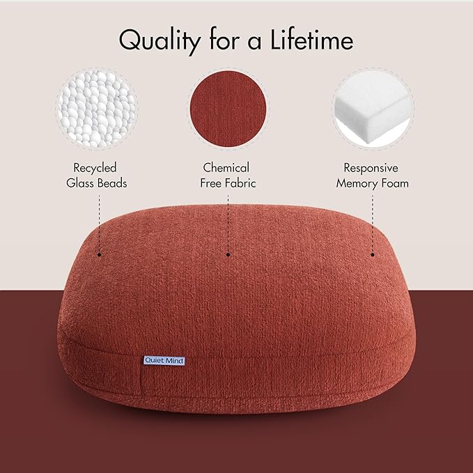 Quiet Mind Weighted Pillow for Adults 12 Lbs - Get Better Sleep - Sustainably Made and Chemical Free - Machine Washable (Large, Chili Oil)