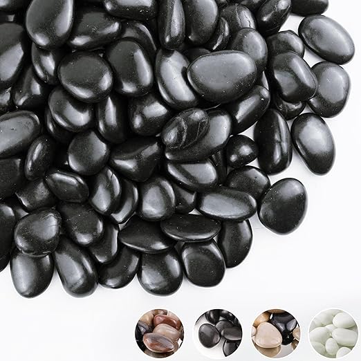 5lbs Black Pebbles for Indoor Plants, 1-2Inch Natural River Rocks for Aquarium, High Polished Decorative Stones for Vase Filler Fish Tank Landscaping Garden