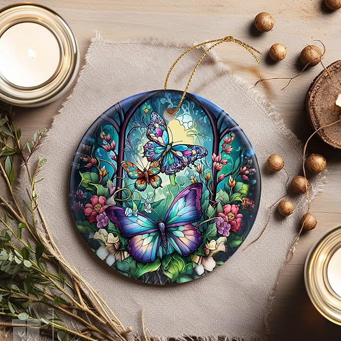 Butterfly Christmas Ornaments, Touber Christmas Hanging Ornament, Christmas Tree Ornaments, Holiday Decor, Gifts for Butterfly Lovers, Butterflies Theme Gift - Pattern A