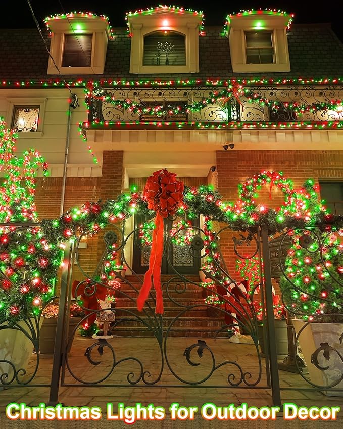 355FT 900 LED Red Green Christmas Lights, Extra Long Outdoor String Lights Waterproof, Timer & Memory, 8 Modes Dimmable Plug in Fairy Light for Outside Tree Patry Holiday Indoor Xmas Decorations