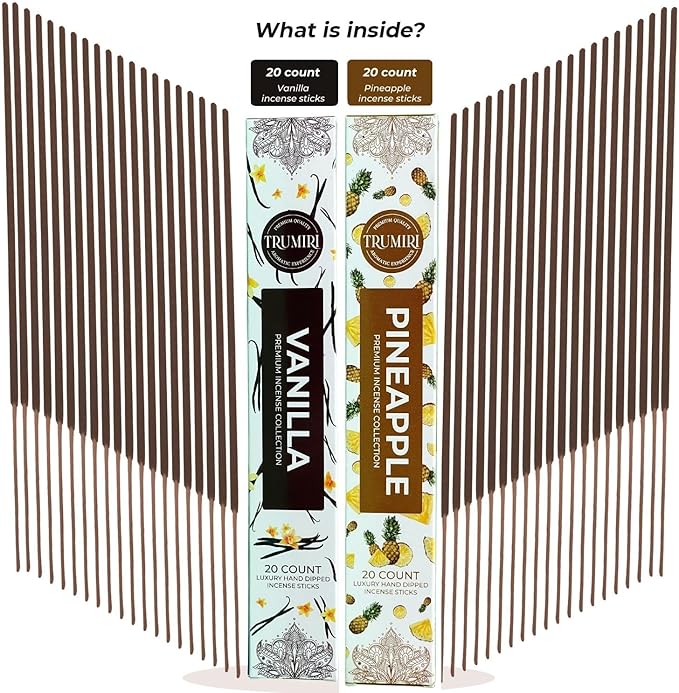 Trumiri Incense Sticks - Combo Pack of 40 Insence-Sticks - 20 Vanilla + 20 Pineapple - Insenses - Insents - Incents - Inscense - Incence - Incienso - All Natural Incense Sticks