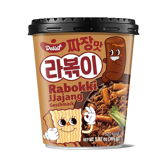 DELIEF Rabokki Jjajang Flavor 165g/5.82oz - Pack of 1, Korean Street Food, Ramen Noodle and Tteokbokki Rice Cake Combined in 1 - Quick and Easy Meal