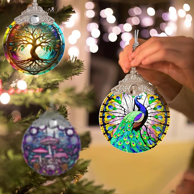 Stained Glass Suncatcher, Jocidea Peacock Ornament, Christmas Ornaments, Holidays Ornaments, Christmas Tree Decor, Peacock Decor for Home, Peacock Gifts