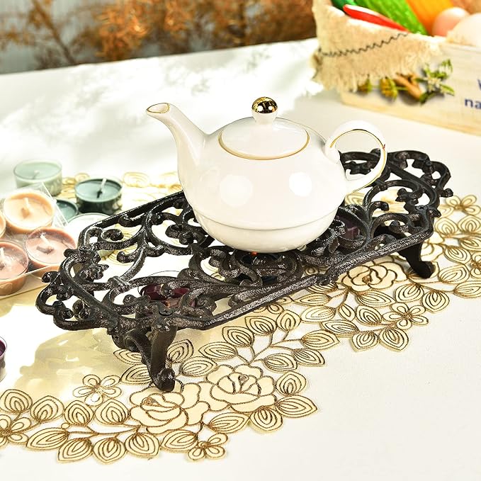 Sungmor Heavy Duty Cast Iron Teapot Dish Warmer Stable Holder for Tealight Stand | Tealight Warmer Decorative Stove for Villa Yard Balcony-Flower Shape