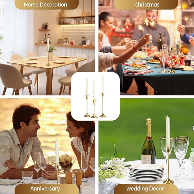 2 Sets(6 Pcs) Candle Stick Holders， Brass Gold Metal Taper Candle Holders, Vintage Modern Decorative Centerpiece Candlestick Holders for Table Mantel Wedding Housewarming Gift