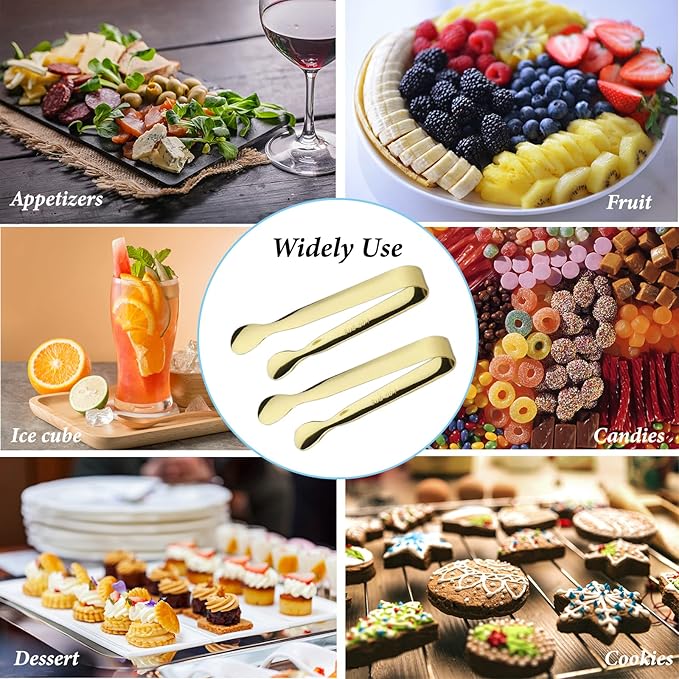 6PCS Ice Tongs Mini Sugar Tongs 4.25Inch Stainless Steel Small Serving Tongs, Small Kitchen Tiny Tongs for Appetizers,Tea Party, Coffee Bar, Desserts (Gold)