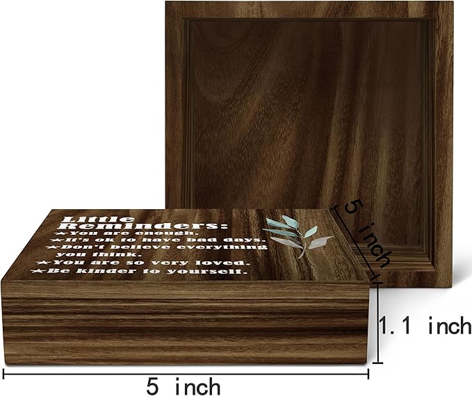 SRADMO Inspirational Little Reminders Wood Box Sign Desk Decor, Inspirational Desk Decor, College Motivational Positive Affirmation Gifts Box Sign For Office Home Dorm Tabletop Shelf Decoration(Brown)