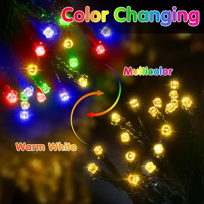 KNONEW 472FT 1200 Christmas Lights Outdoor Green Wire Color Changing String Lights with 11 Modes & Timer Dimmable Fairy Light for Xmas Tree Roof Yard Wedding Decorations(Warm White to Multicolor)