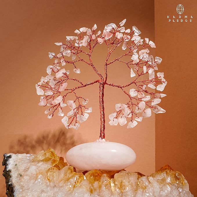 Rose Quartz Crystal Tree of Life Birthday Gifts for Women, Mom, Aesthetic Home Decoration, Office Desk Decor, Bonsai Feng Shui Chakra Tree for Positive Energy, Good Luck, Money, Reiki Healing Stone