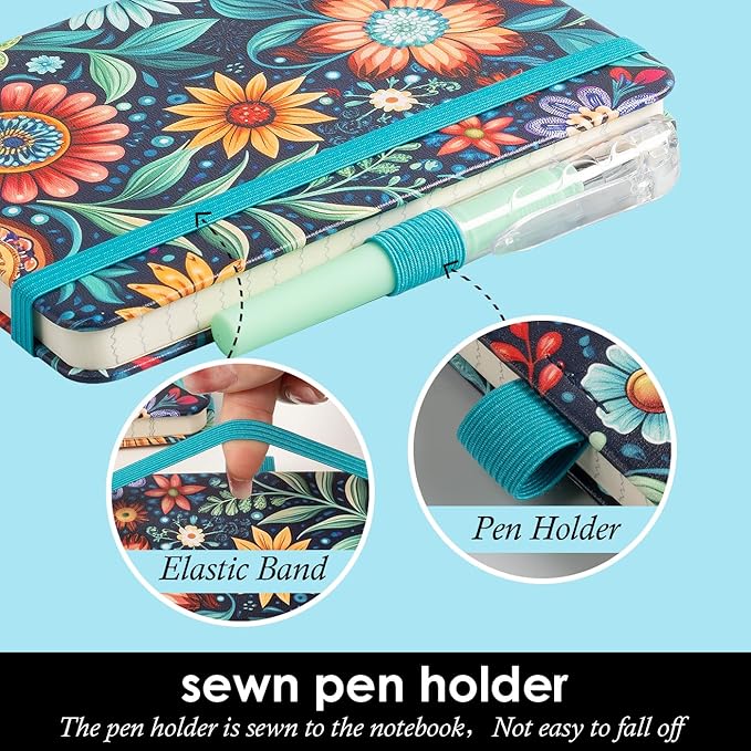 3 Pack Pocket Journal Notebook, Aesthetic Mini Small Notebook with Pen, Floral Print Cover, A6 (3.7" x 5.7"), 100GSM Lined Paper, Notepad for Girls/Kids/Women Note Taking Writing