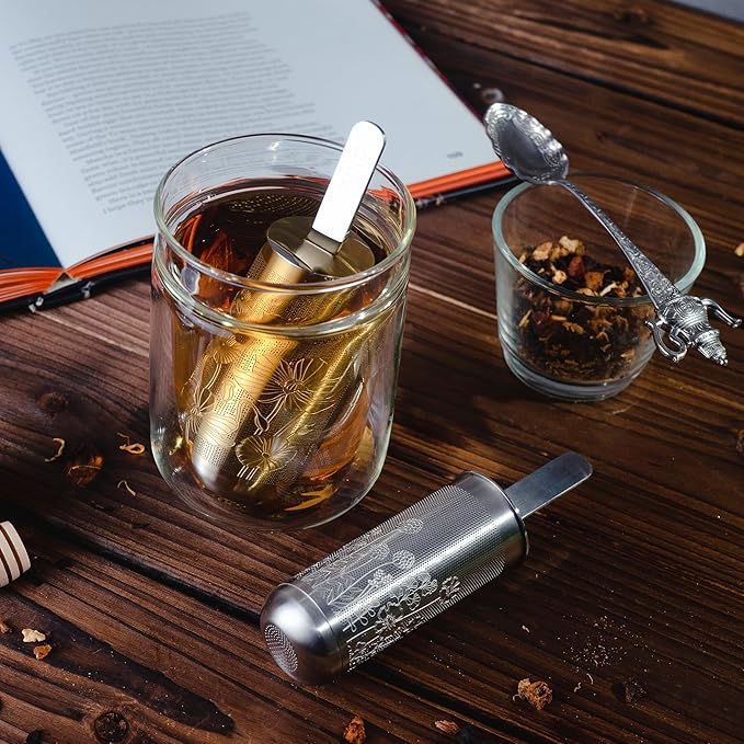 Tea Diffusers for Loose Tea Pipe Tea Infuser Stick For Loose Leaf Tea Spoon for Loose Tea Stainless Steel Tea Infuser Tea Diffuser Long-Handle Tea Filter Tea Strainer Tea Steeper(Silver)