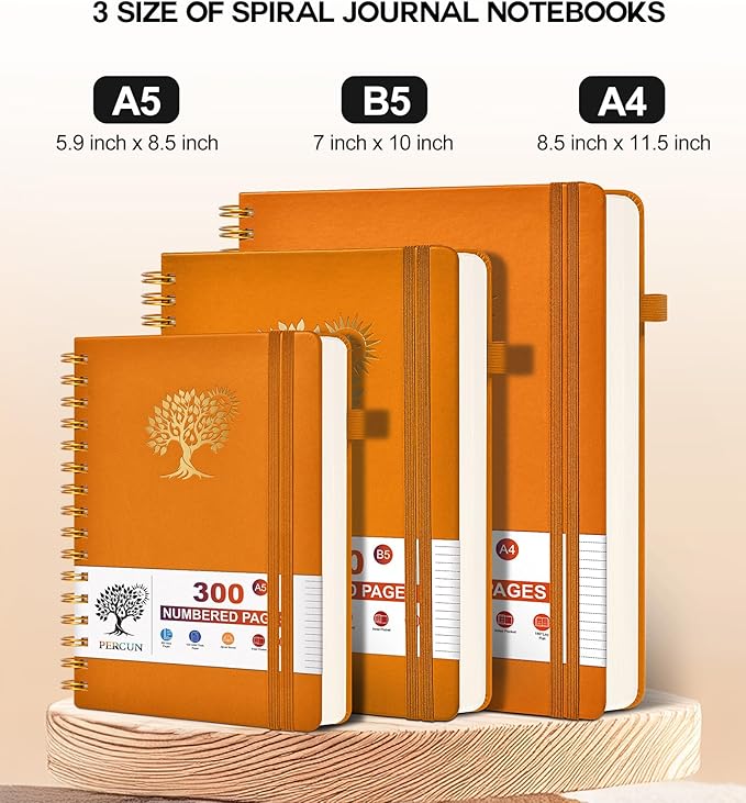 Large Spiral Notebook Journal for Women Men - 300 Numbered Lined Pages, College Ruled, A4 Hardcover Spiral Bound Notebook for School, Work, Note Taking, Writing, Leather Spiral Journal 8.5"x11"