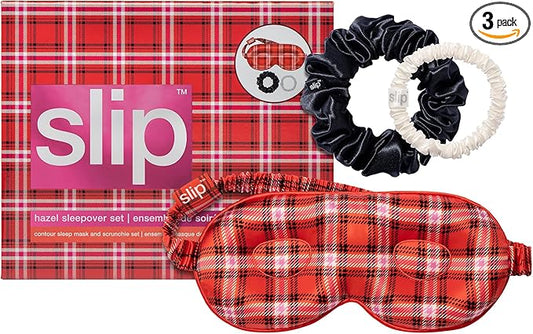 Slip Pure Silk Beauty Sleepover Set: Includes Hazel Contour Mask for Delicate Lashes, Black Large Scrunchie & White Skinny Scrunchie (Limited Edition)
