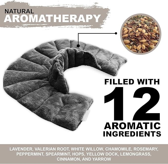 Mars Wellness Heated Microwaveable Neck and Shoulder Wrap - Herbal Hot/Cold Deep Penetrating Weighted Herbal Aromatherapy Shoulder and Neck Therapy Wrap - Made in The USA (Charcoal)